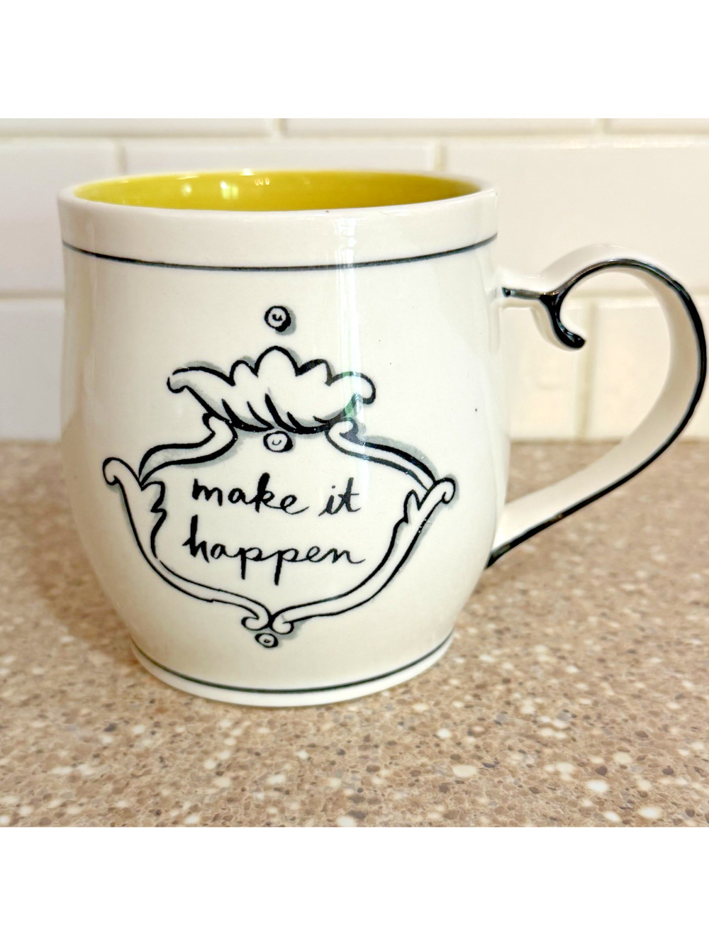 Molly Hatch Anthropologie MAKE IT HAPPEN 12oz Coffee Mug Green Swirl Interior
